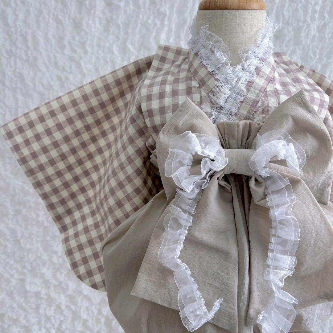 ハンドメイド⃘ベビー袴 豪華 くすみピンク レース お食い初め 初節句